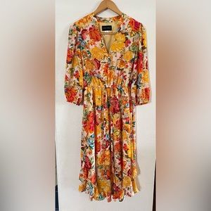 Donna Morgan Women's Floral Printed V-Neck Midi Dress